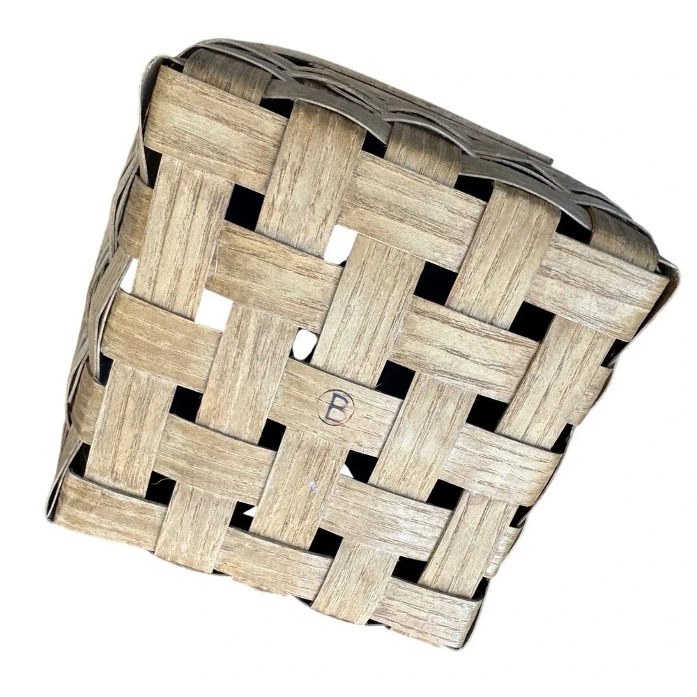 Vintage Bentwood Woven Splint Basket‎ Square Natural Wood Storage Organizer